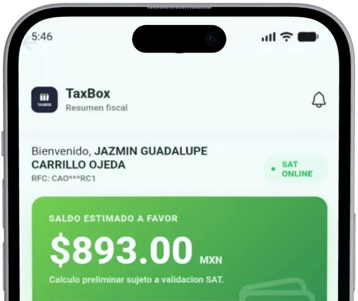 Teléfono con la apliacación de Taxbox